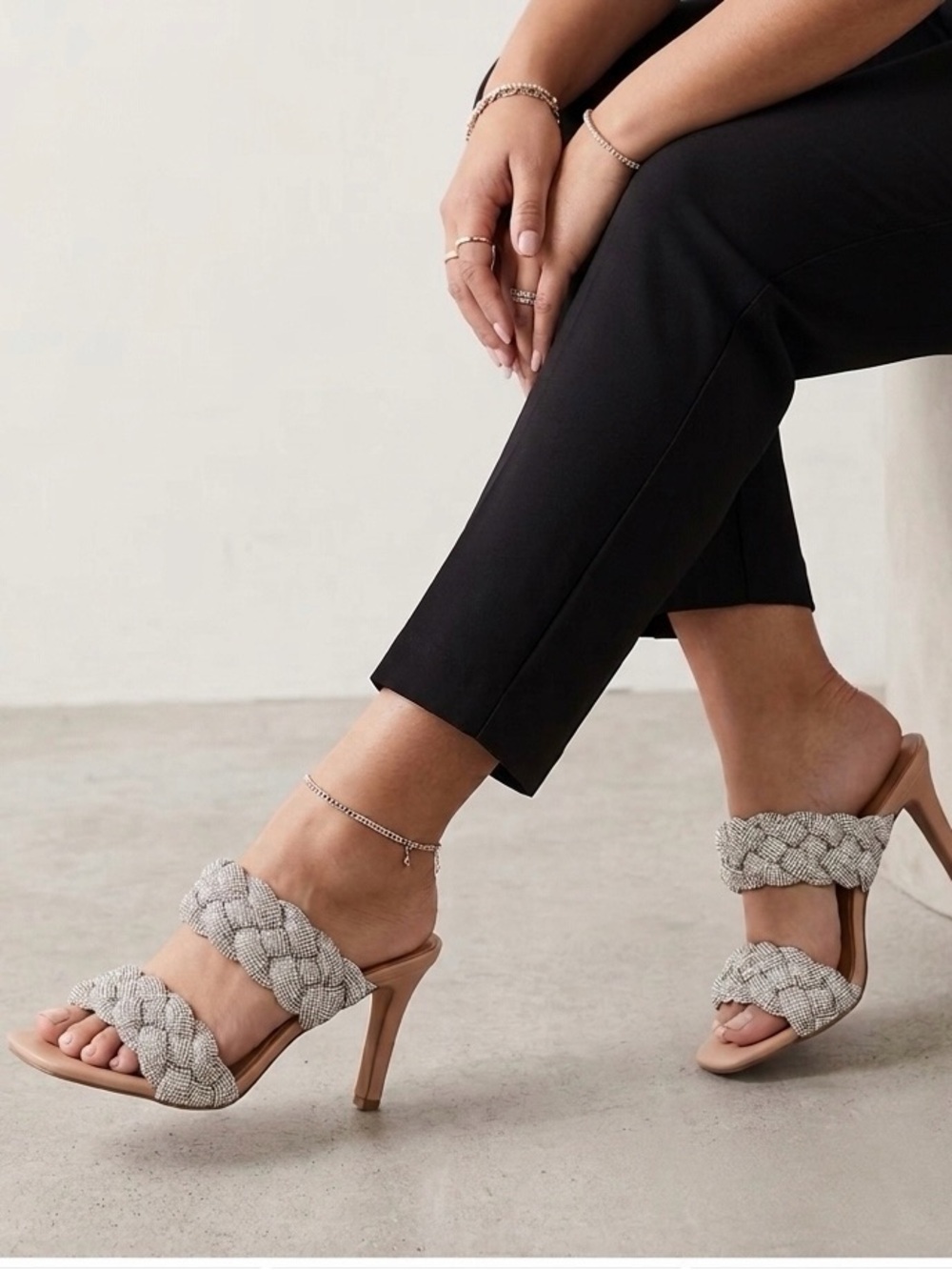 Torrid Braided Crystal Rhinestone Heel Mules (Size 6 WW) Stiletto Heeled Sandals